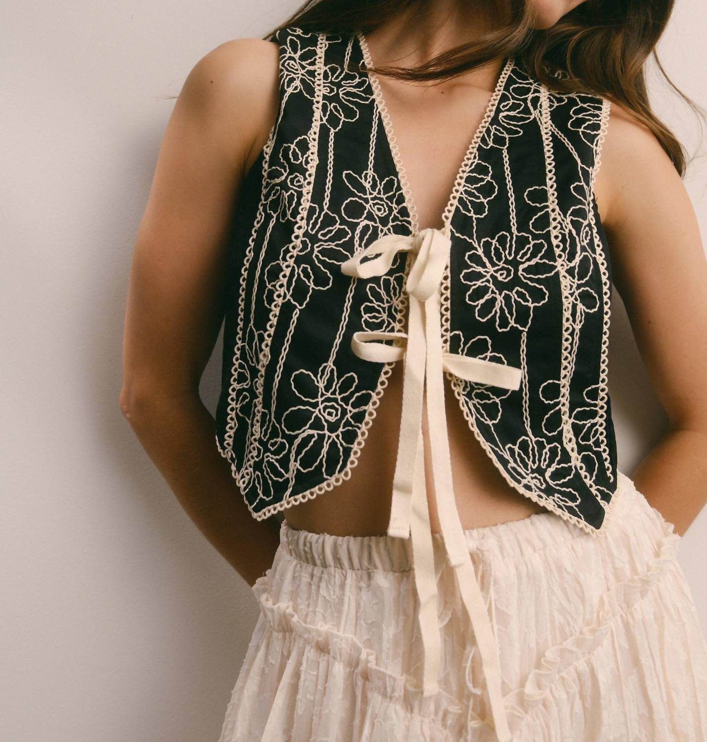 Forte Cashmere - Embroidered Front Tie Boho Vest - Rack Hunt -