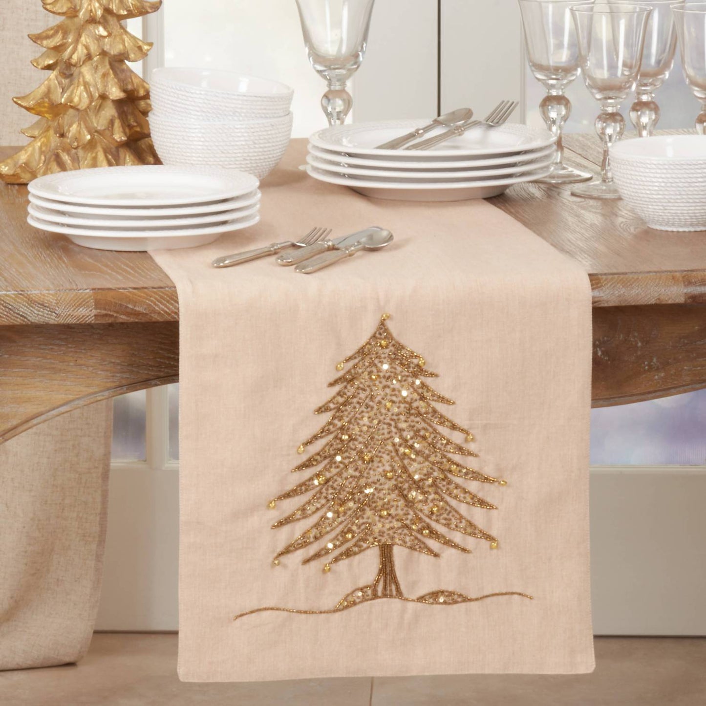 Beaded Christmas Tree Design Runner