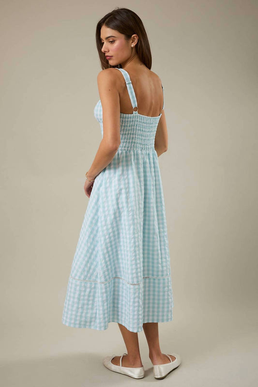 Sweetheart Shoulder Strap Front Button Down Midi Dress