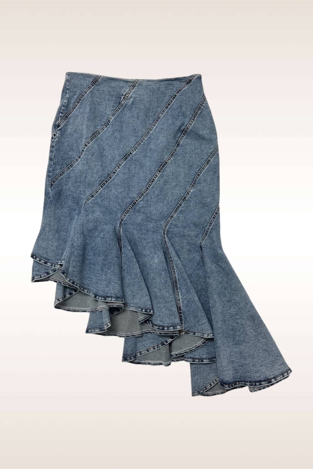 Cascade Ruffle Denim Skirt