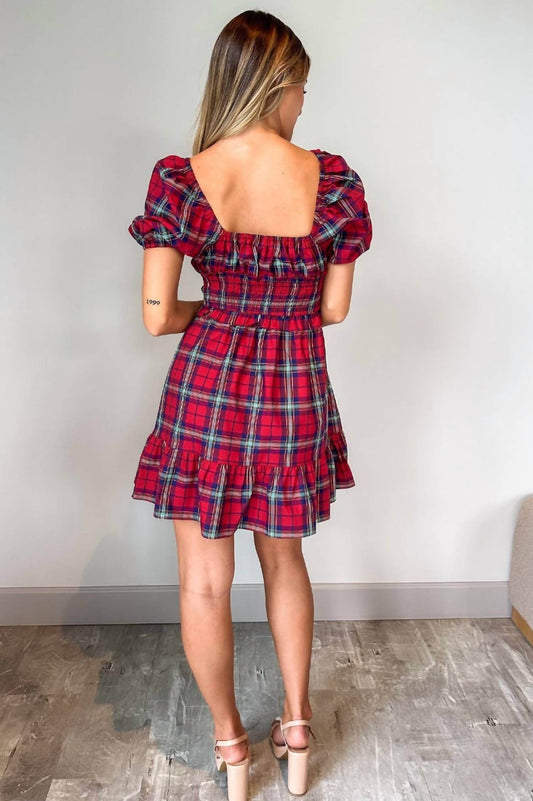 Love You Bunches - Phoebe Check Short Puff Sleeve Mini Dress - Rack Hunt -