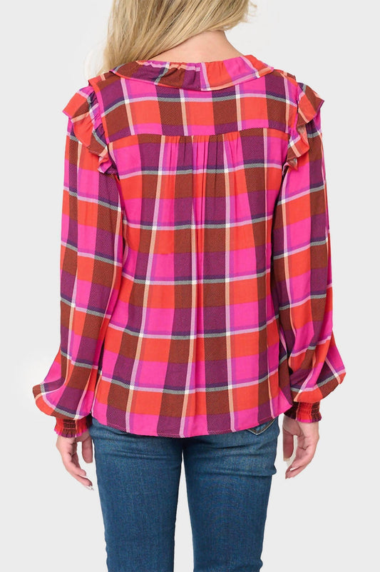Gibsonlook - Plaid Ruffle Detail Long Sleeve Shirt - Rack Hunt