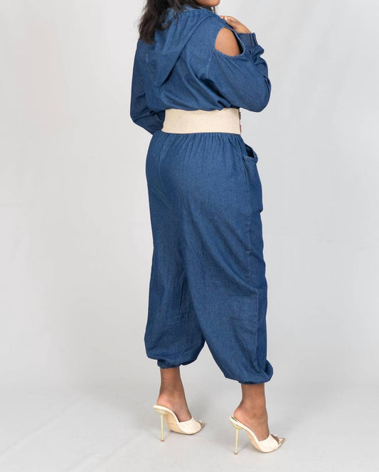Hooded Denim Jumpsuit