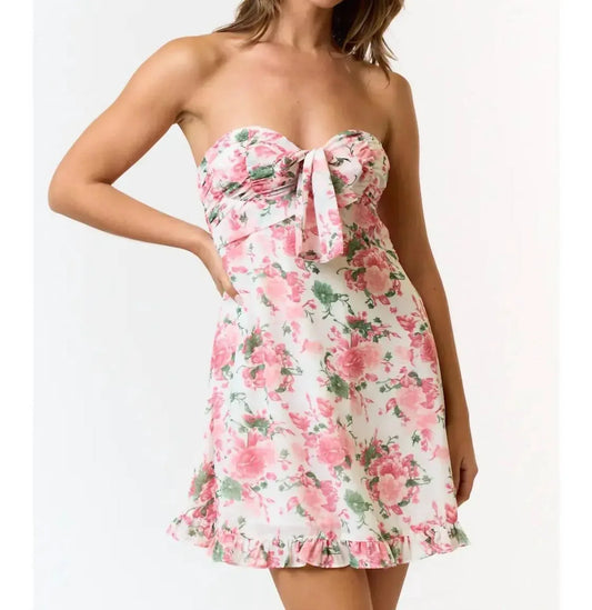My Tribe - Floral Print Front Tie Ruffled Tube Dress - Rack Hunt