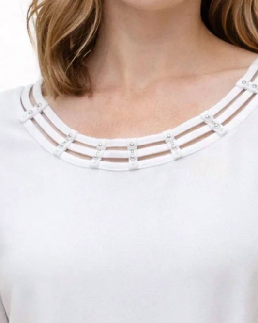 Detailed Neck Short Sleeve Top