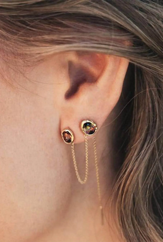 Fie Isolde - Women's Alfa Threader Earring Long With Precious Stone - Rack Hunt