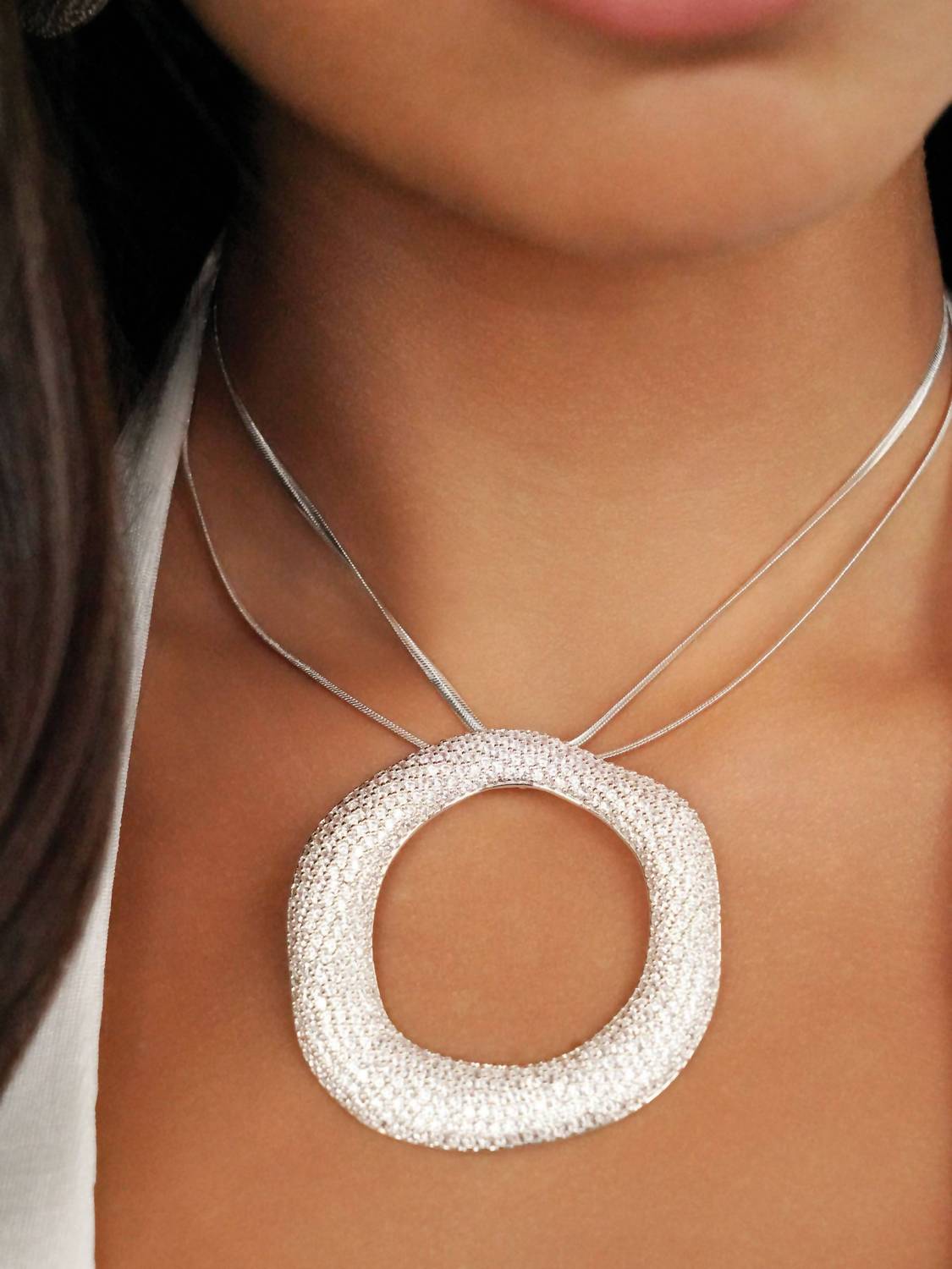 Women's Open Circle Pave Necklace