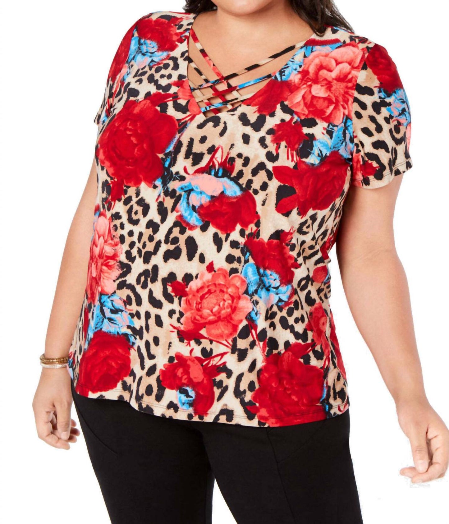 Strappy V Neck Top - Plus