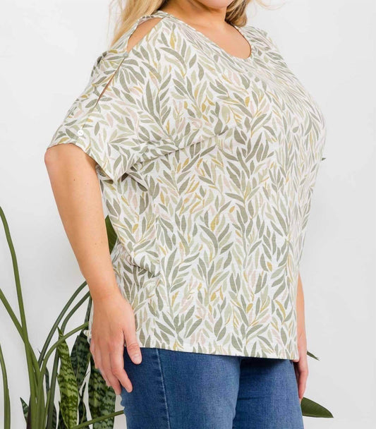 Perseption - Printed Leaf Short Sleeve Top Plus - Rack Hunt -