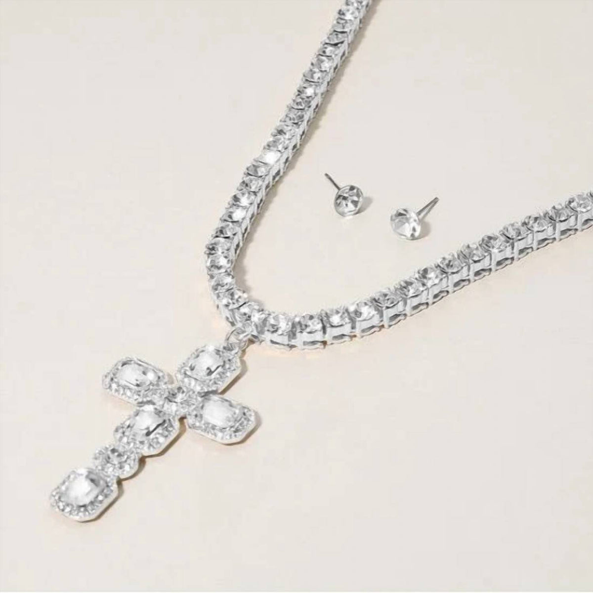 Women's Crystal Cross Necklace & Earring Set