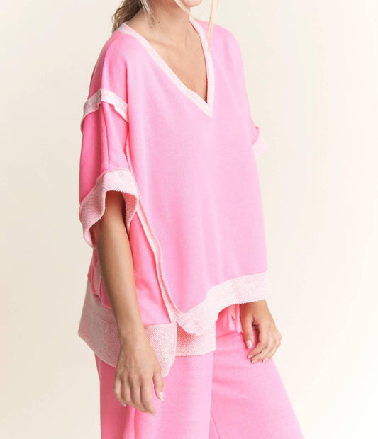 Loopterry V-neck Relaxed Fit Half Sleeve Top