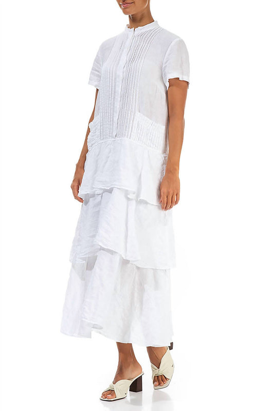 Linen Pleated Front Dress With Tiered Skirt