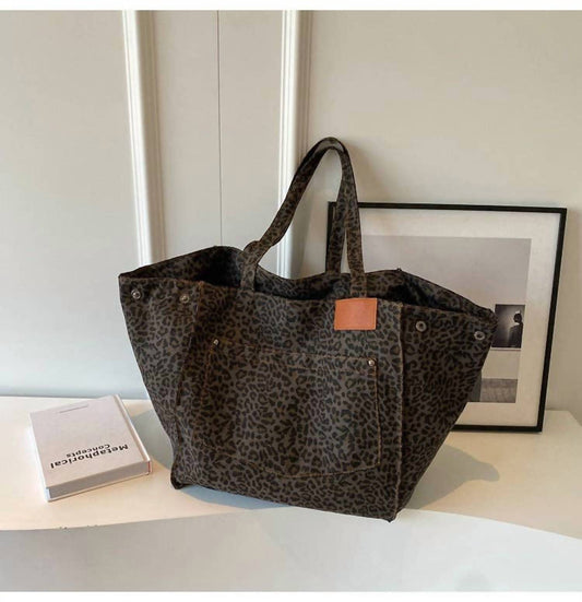 Leopard Print Slouchy Shoulder Tote Bag