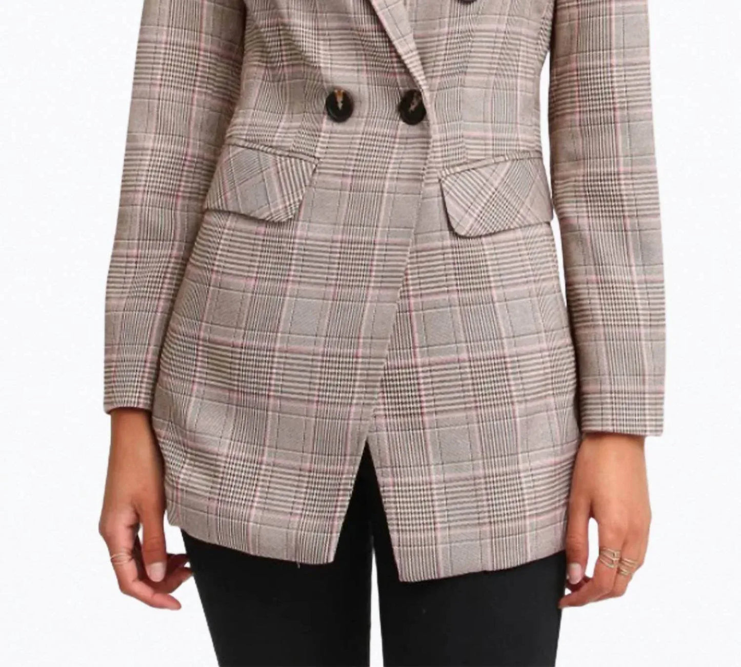 belle & bloom - DOUBLE-BREASTED PRINCE OF WALES CHECKED WOVEN BLAZER - Rack Hunt