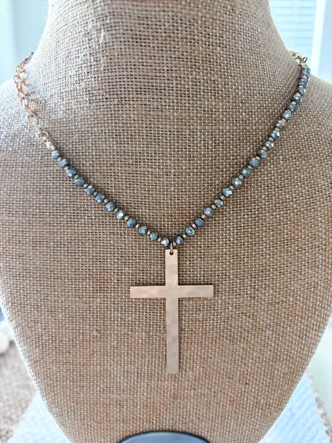Women's Beaded Cross Necklace + Earrings Set