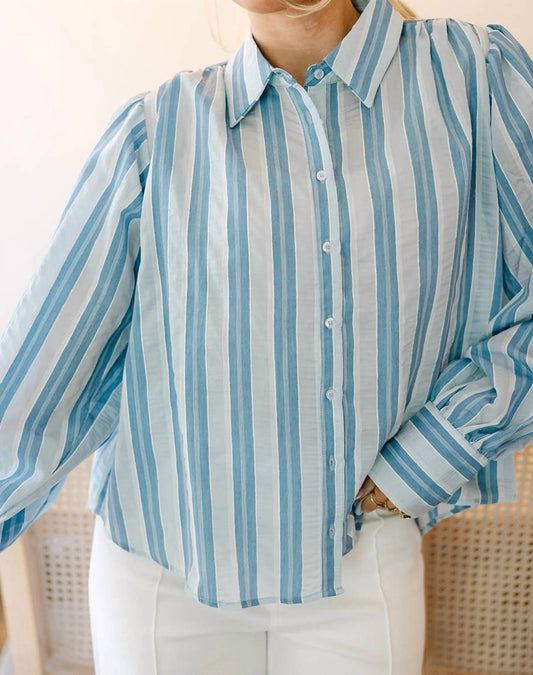 Freemarket Women's Rowyn Button-up Top in Blue Multi Stripe - view 2