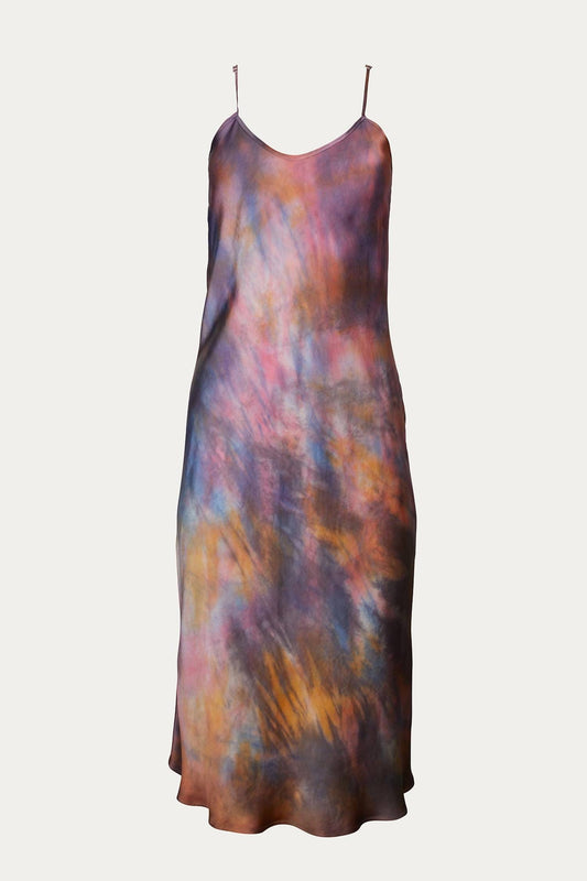 TIE-DYED SILK CHARMEUSE SLIP DRESS