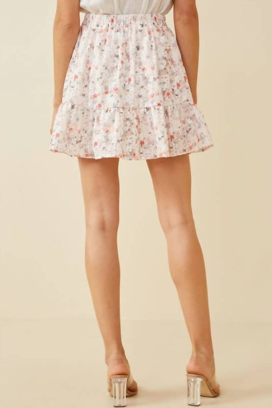 Eyelet Embroidered Floral Elastic Waist Mini Skirt