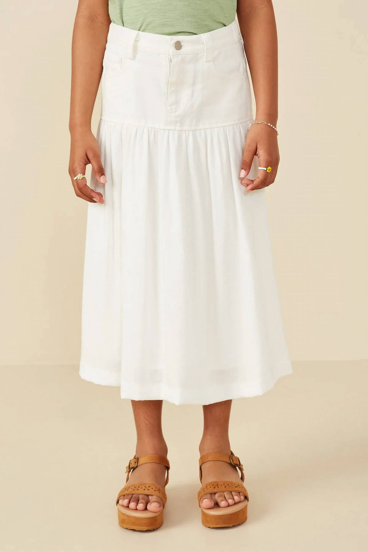 Girl's Mix Media Denim Midi Skirt
