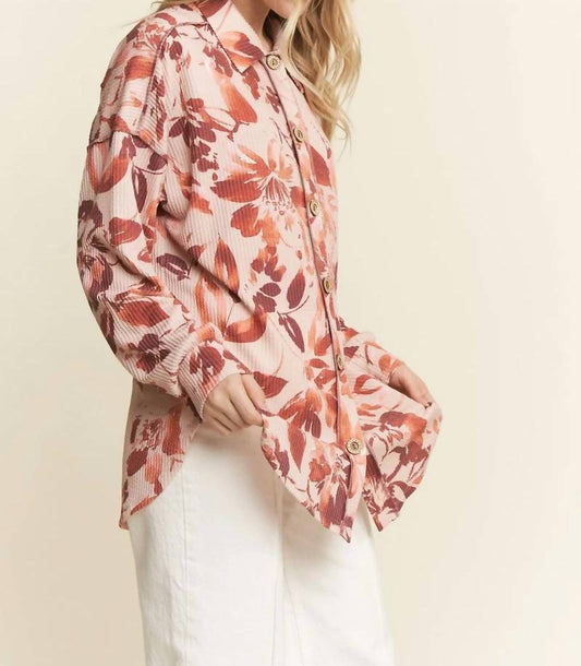Urban Ribbed Floral Button Up Top