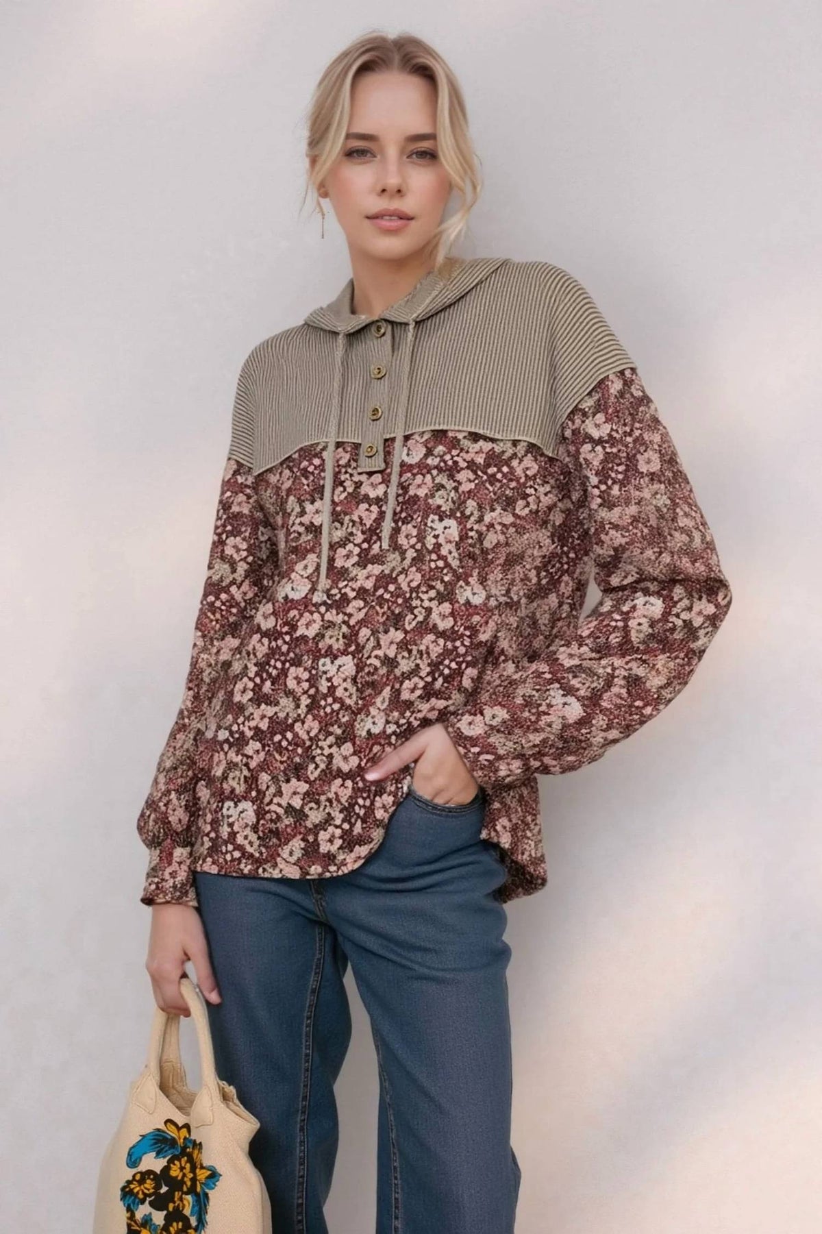 Urban Ribbed Floral Hoodie