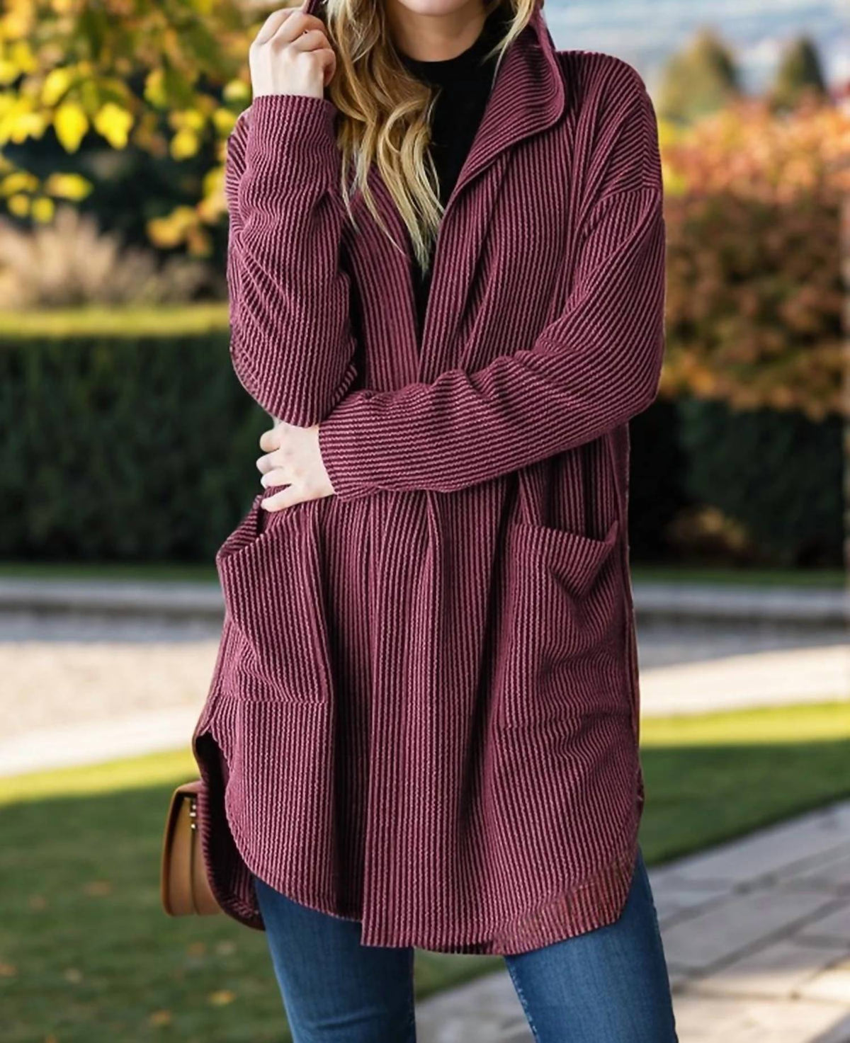 Women's Ribbed Hoodie Open Cardigan