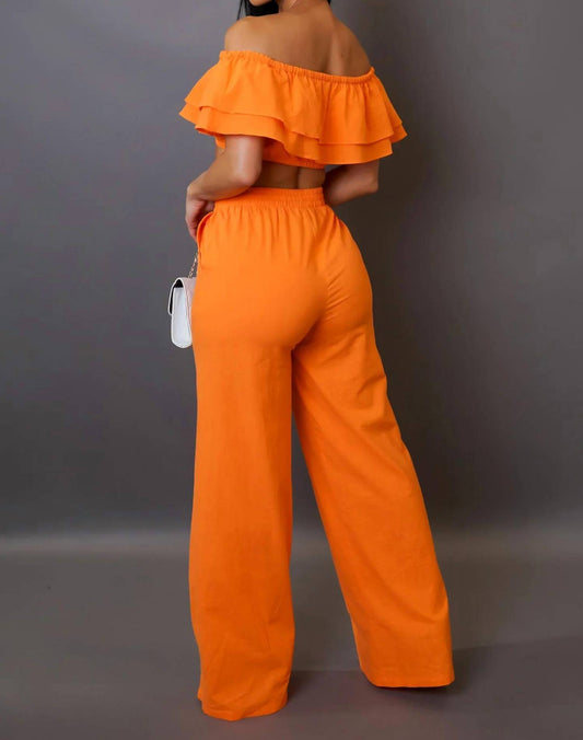 Malvina Ruffle Crop Top Pant Set