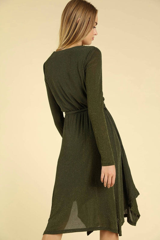 Shimmering Long Sleeve Wrap Dress