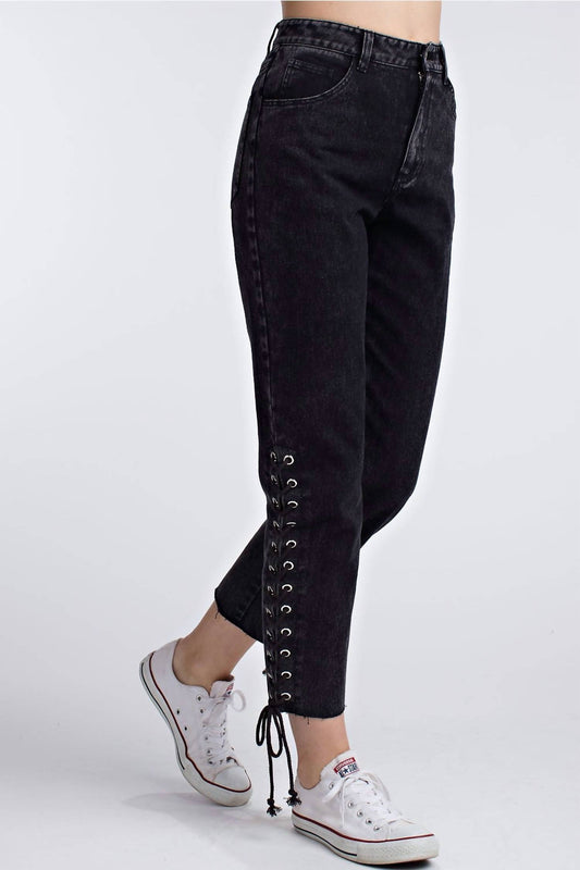 Side Lace Up Denim Pant