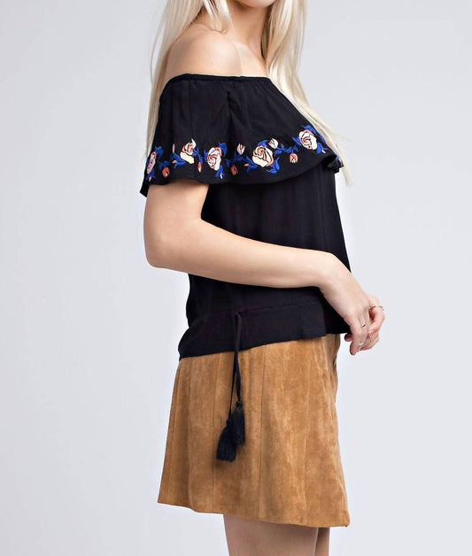 Strapless Embroidered Ruffle Top