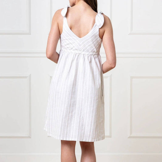 Linen Blend Bow Shoulder Midi Dress