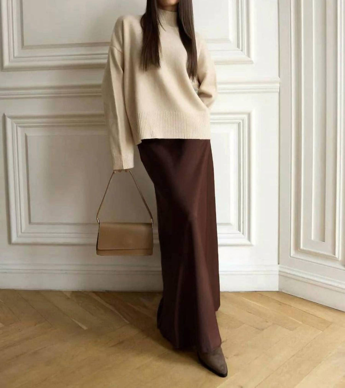 Satin High-waist Zippered Maxi Skirt