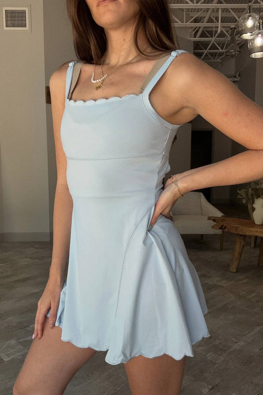 How Very Loved Women's Brynlee Scallop Athletic Romper Mini Dress in Light Blue - view 2