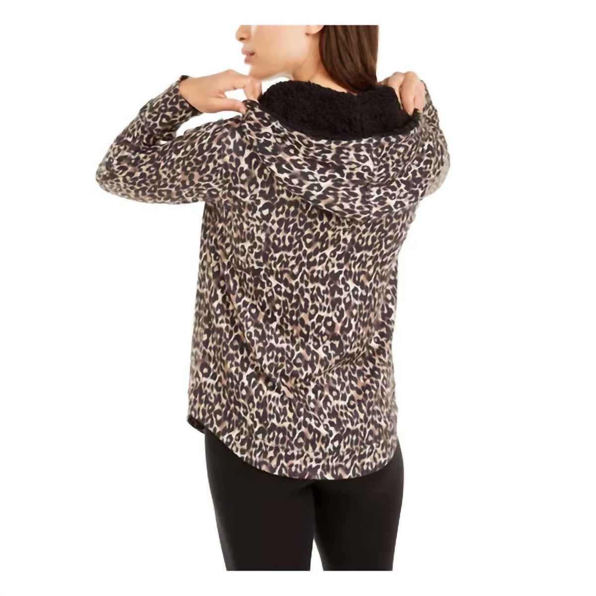 Activewear Leopard Round-Hem Hoodie
