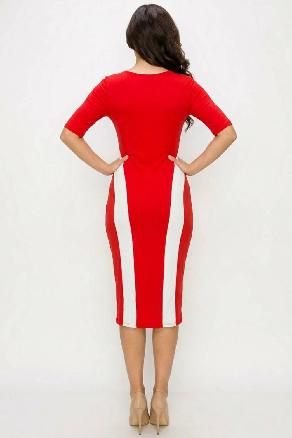 Short Sleeve Side Stripe Detail Midi Dress
