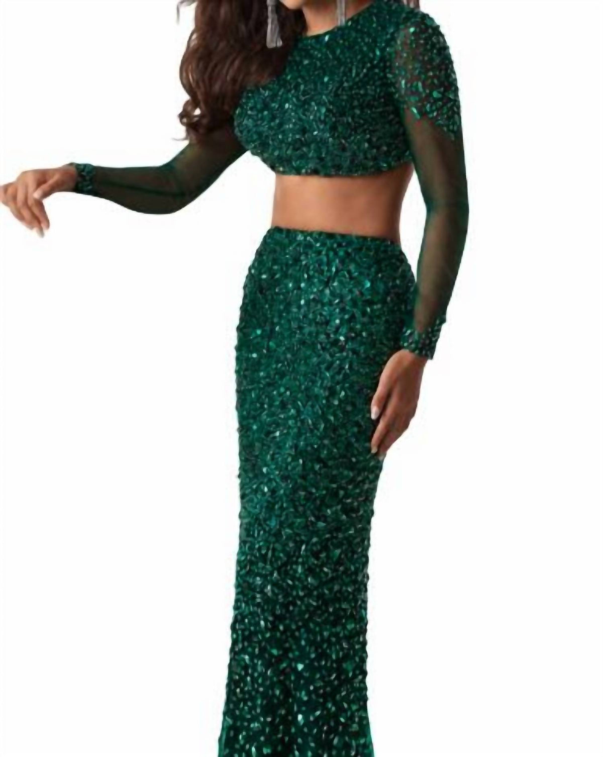Long Sleeve Ornate Prom Maxi Skirt Set