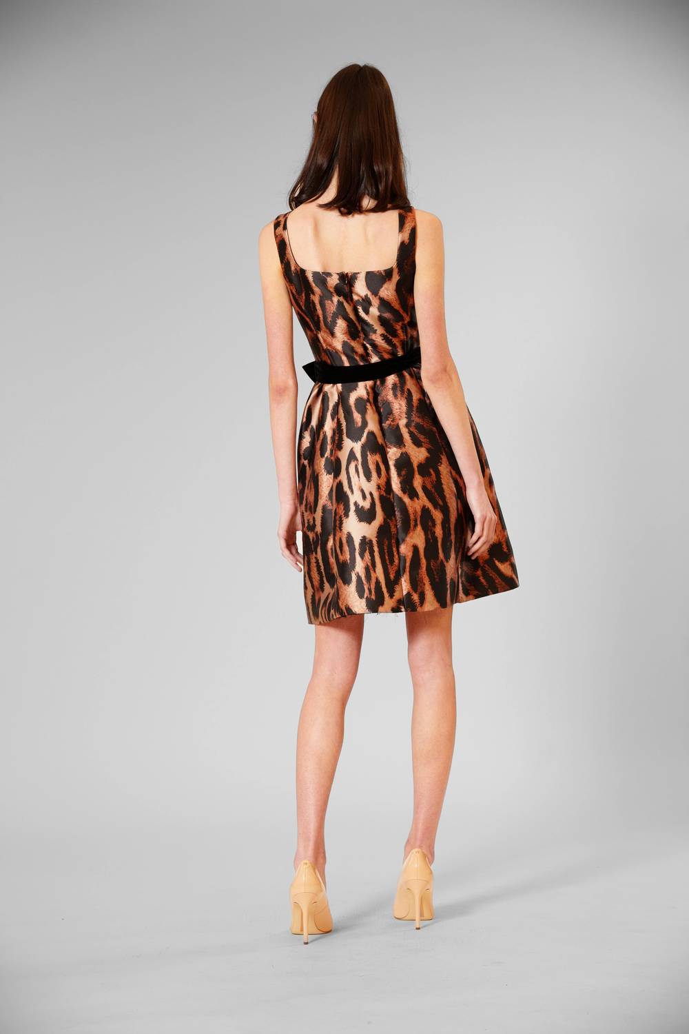 Leopard Print Cocktail Dress With Velvet Sash