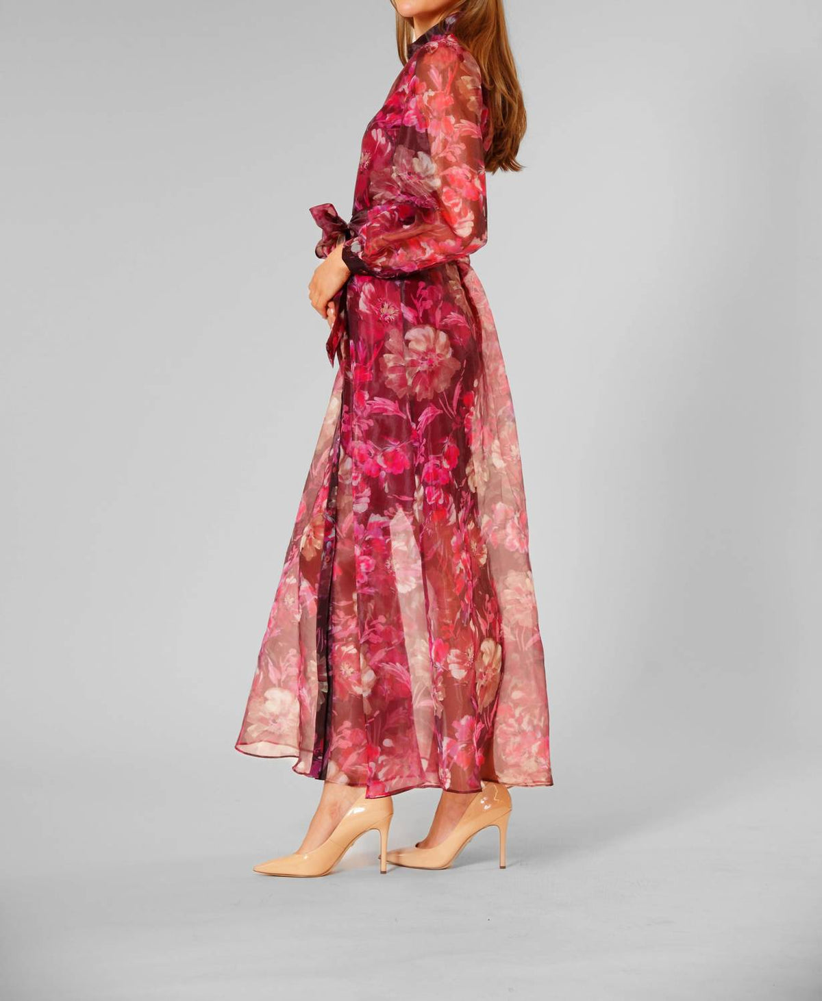 Long Sleeve Floral Tie-waist Shirt Dress