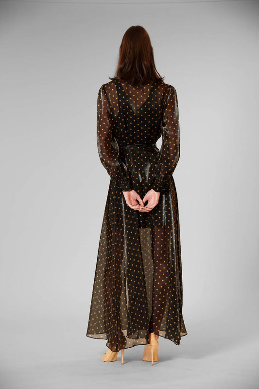 Long Sleeve Polka Dot Organza Gown