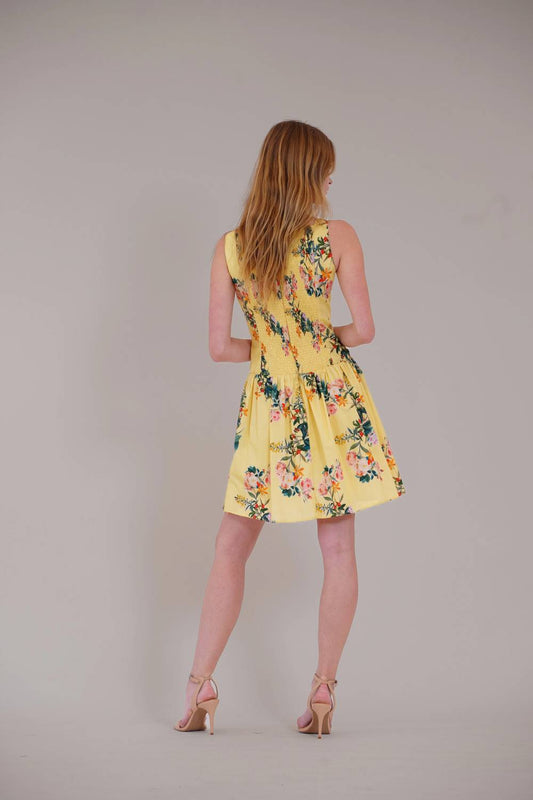 Square Neck Floral Short Dress