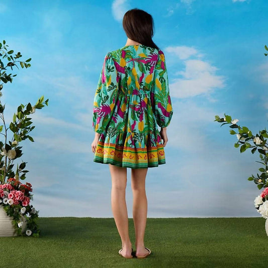 Women's Embroidered Neck Tropical Short Dress