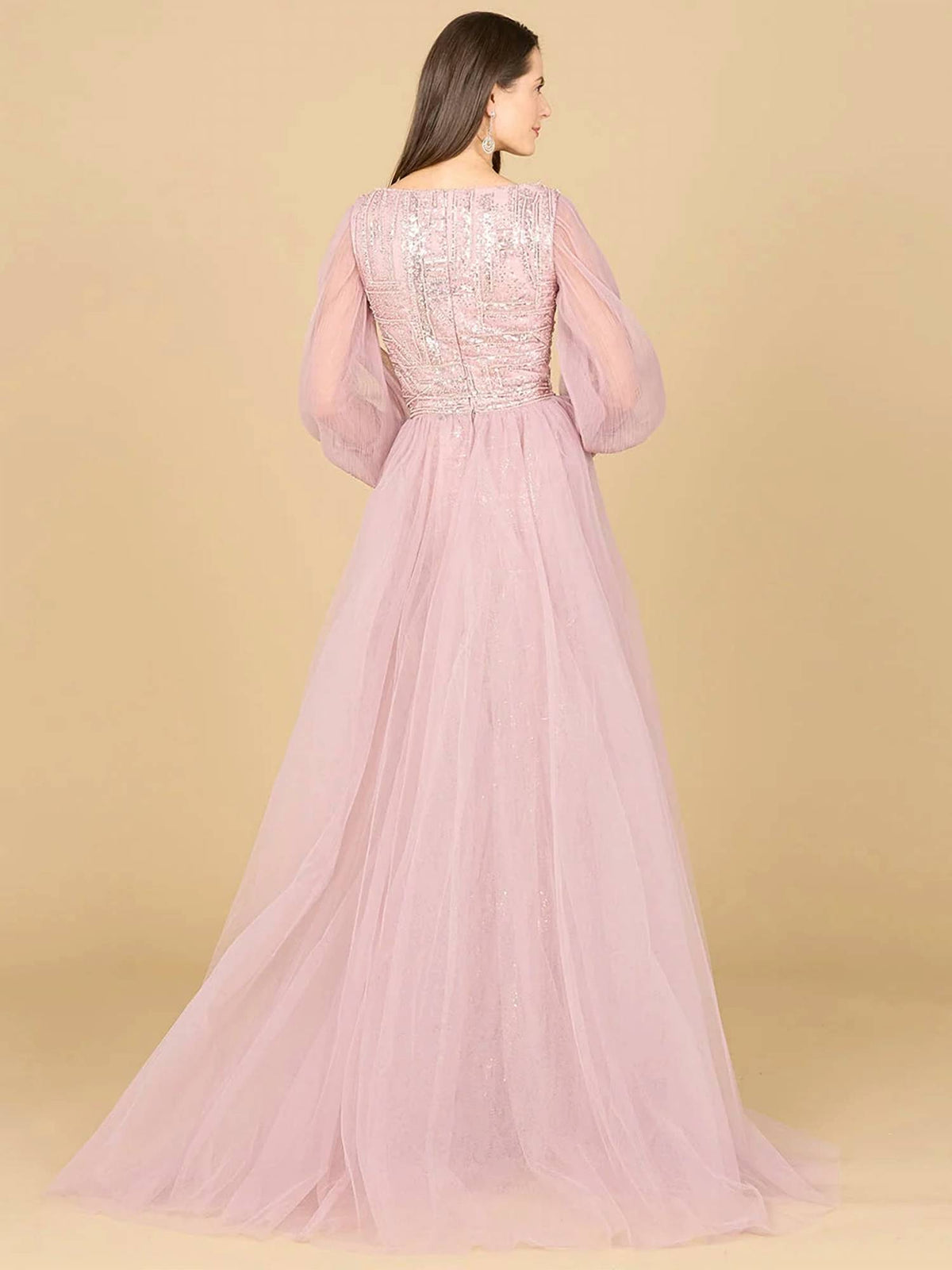 Long-sleeve Sequin Embellished Lace Gown