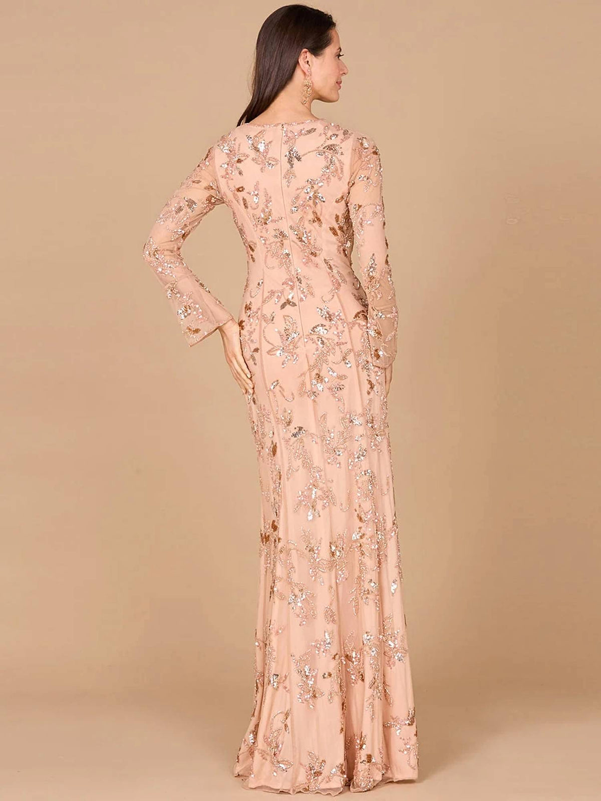 V-neck Beaded Tulle Long Dress