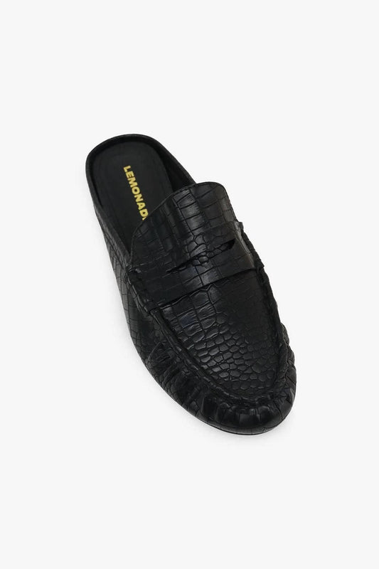 Lemonade Women's Chic Slip On Loafer Mules in Black Croc - view 2