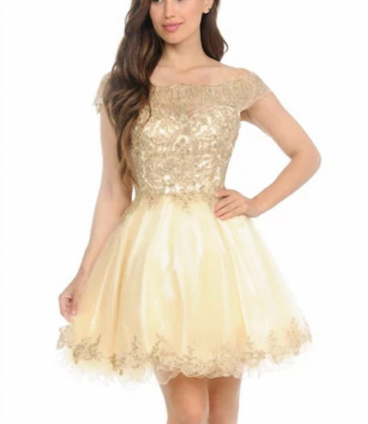 Off Shoulder Embellished Cocktail Mini Dress