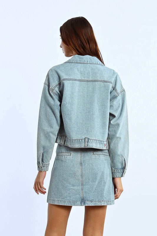 Rhinestone Straight Cut Jean Jacket
