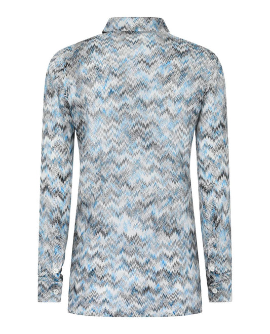 Women's Sheer Chevron Print Button-up Shirt