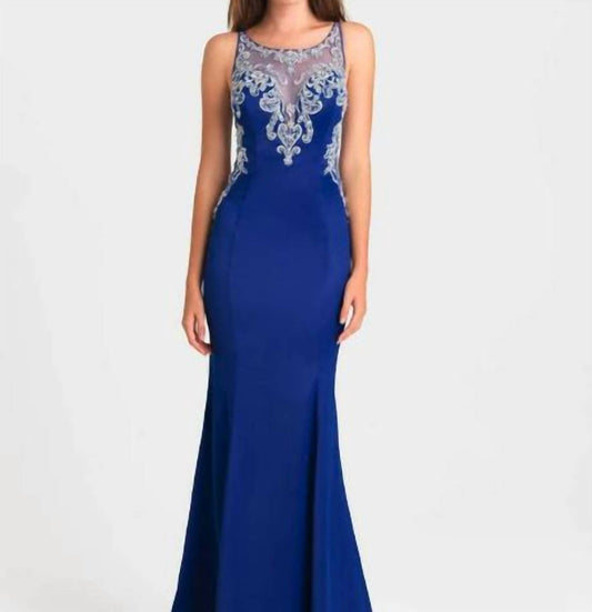 Illusion Embroidered Evening Maxi Dress