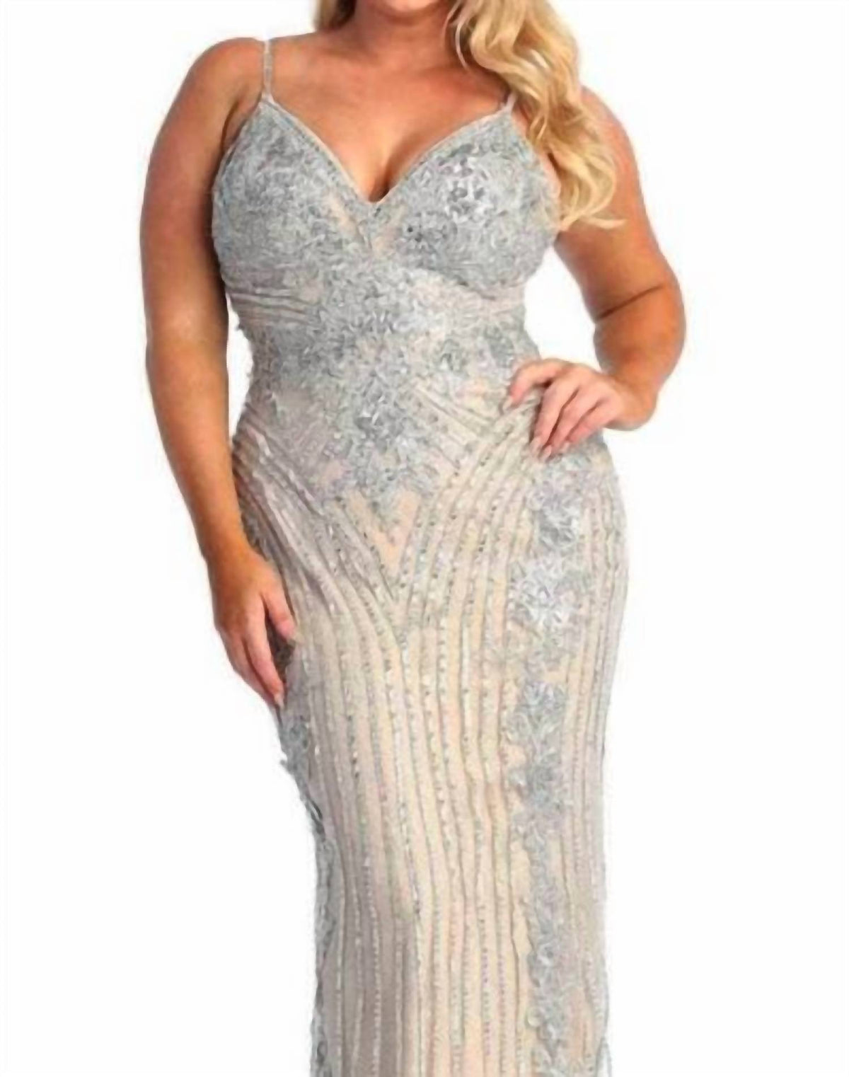 Beaded V-neck Evening Gown