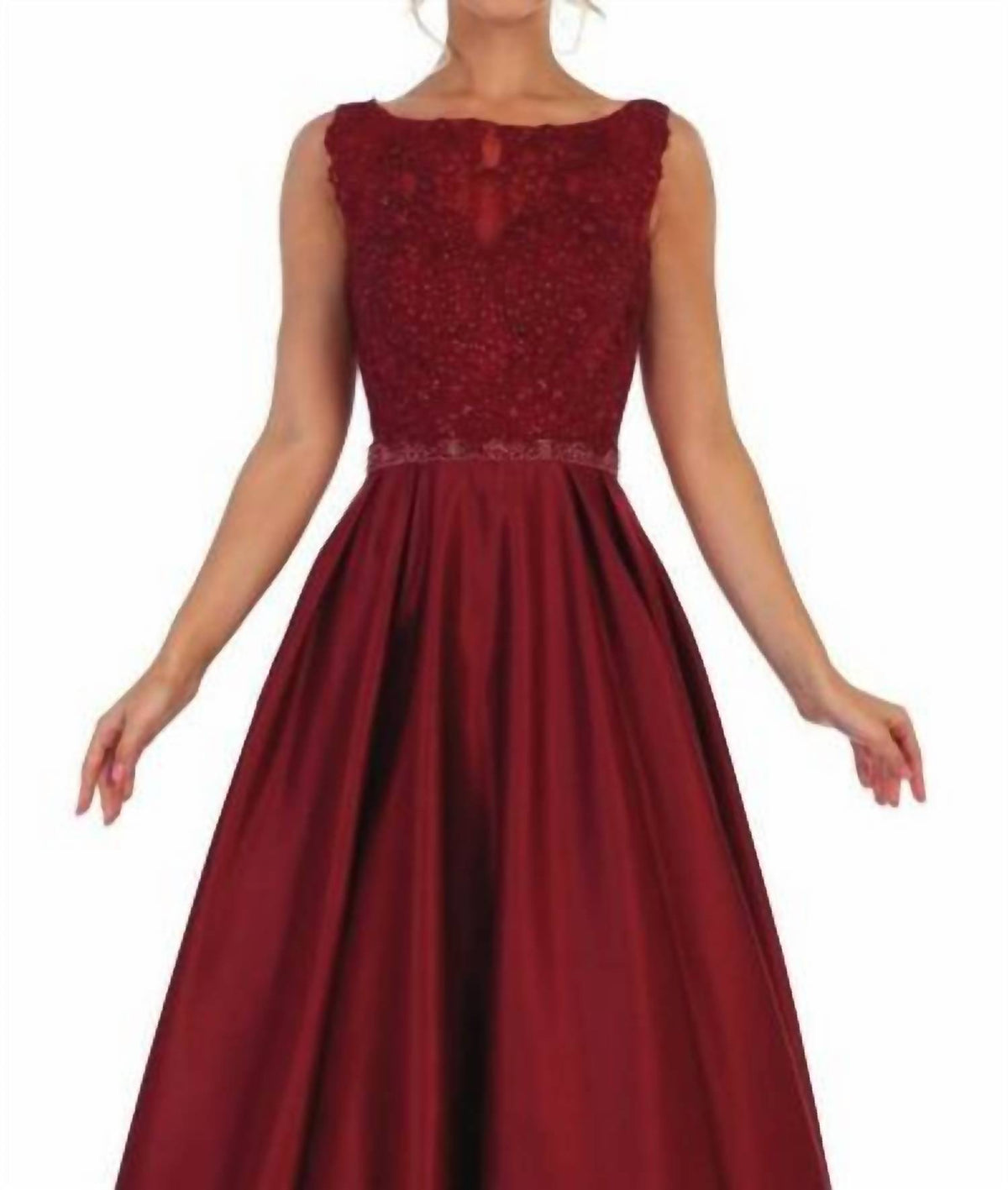 Embellished Bateau Pleated Ballgown